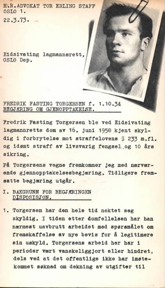 Begjæring om gjenopptakelse av saken mot Fredrik Farsting Torgersen