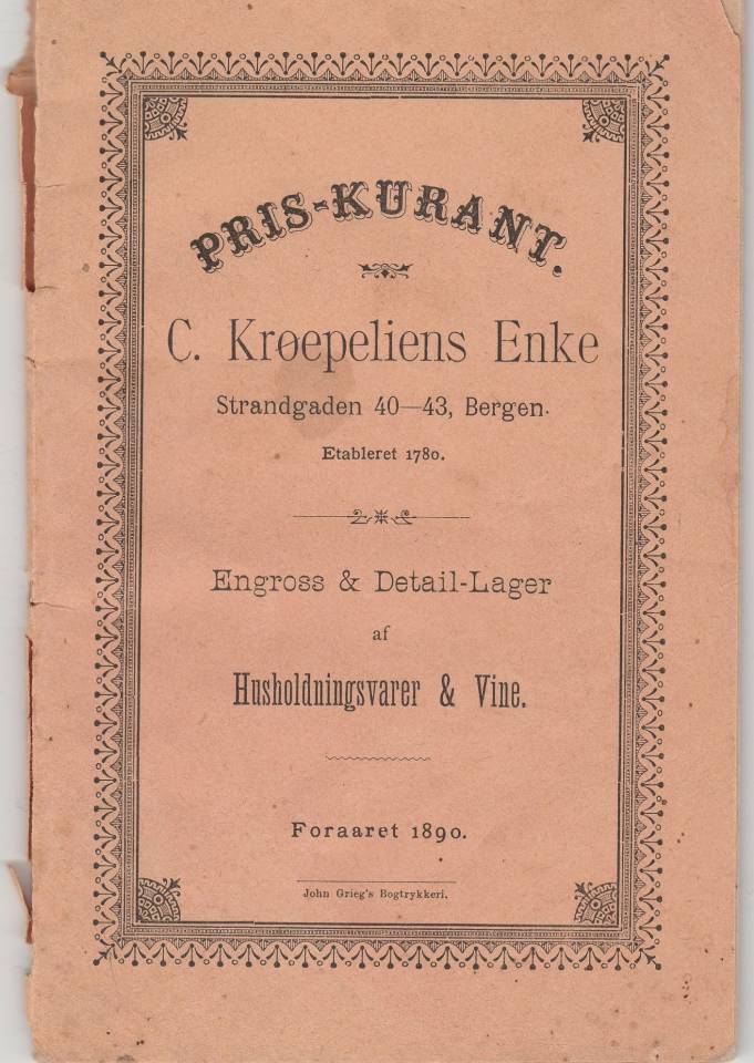 Pris-kurant C. Krøepeliens Enke