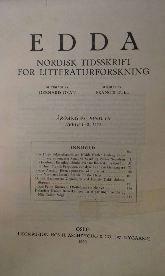 Edda. Nordisk tidsskrift for litteraturforskning. 
