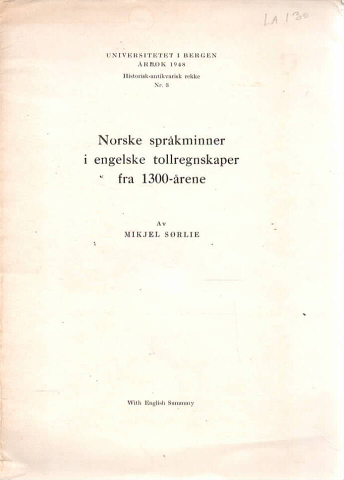 Norske språkminner i engelske tollregnskaper fra 1300-årene