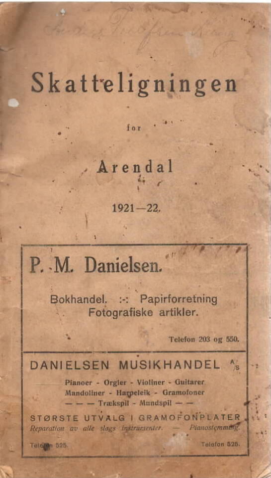 Skatteligningen for Arendal 1921-22