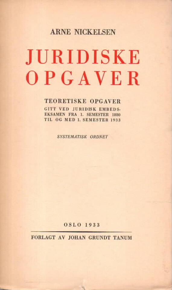 Juridiske opgaver – Teoretiske opgaver gitt ved juridisk embedseksamen fra 1. semester 1880 til og med 1. semester 1933