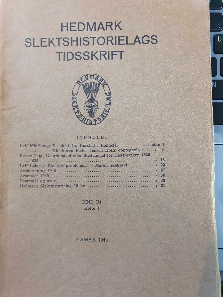 Hedermark slektshistorielags tidsskrift bind III hefte 1-11