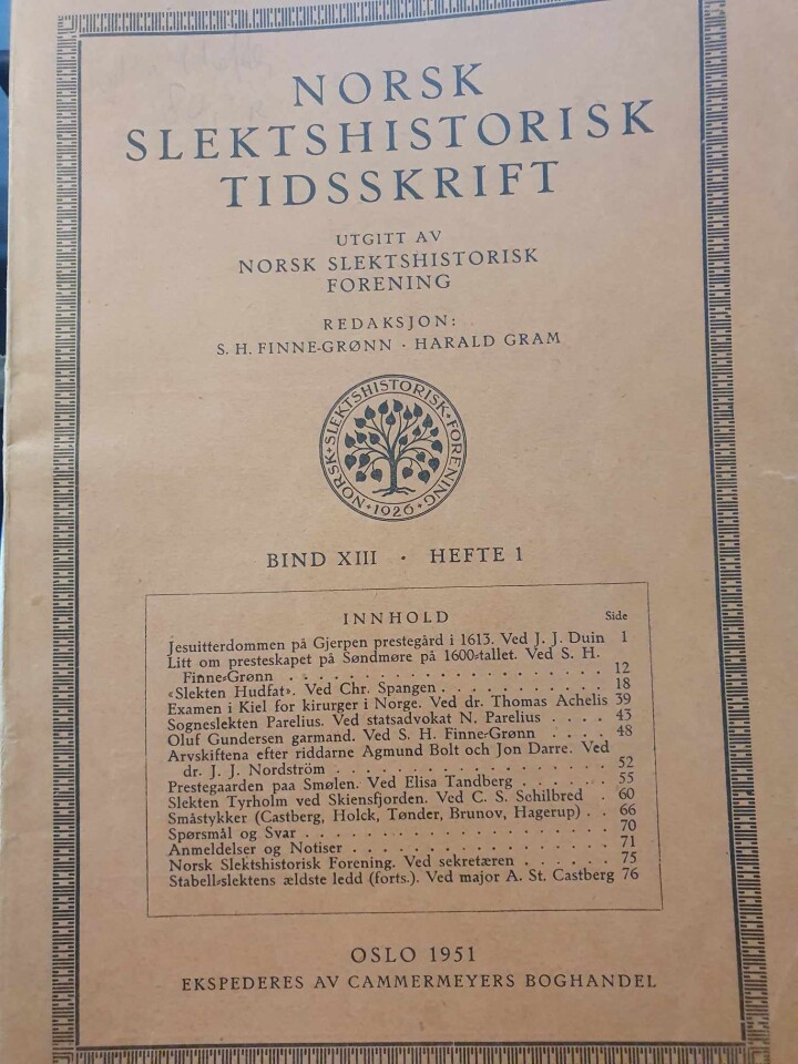 Norsk slektshistorisk tidsskrift bind XIII hefte 1-4