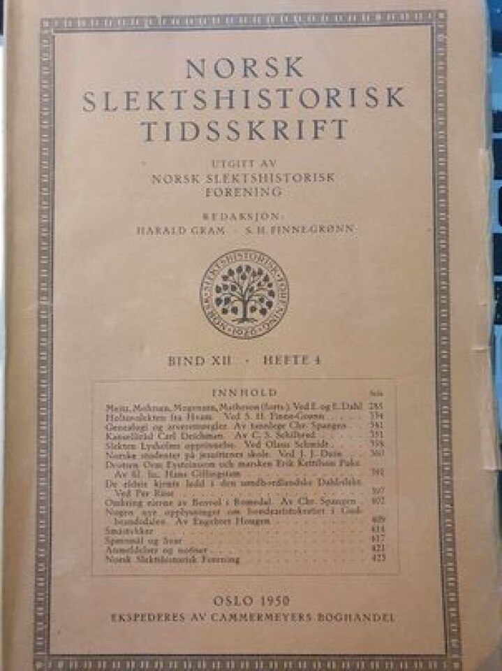 Norsk slektshistorisk tidsskrift bind XII hefte 3-4