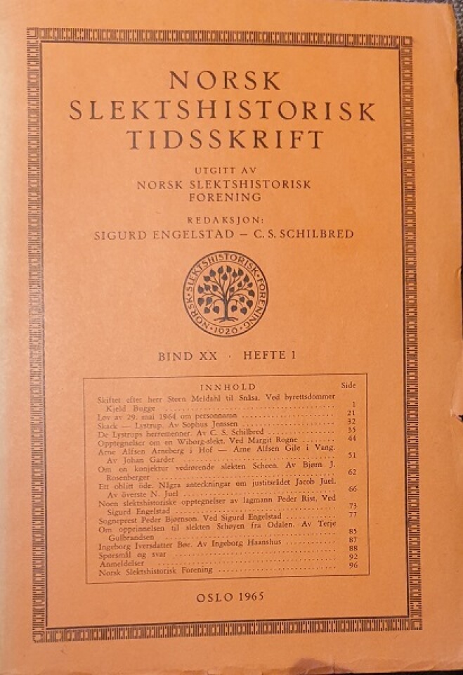 Norsk slektshistorisk tidsskrift - bind XX hefte 1-4