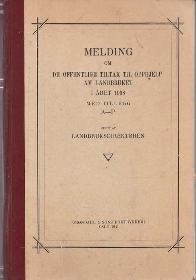 Melding om de offentlige tiltak til opphjelp av landbuket i året 1938