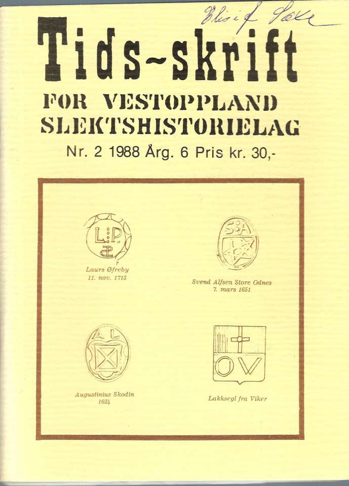 Tidsskrift for Vestoppland Slektshistorielag Nr.2. 1988