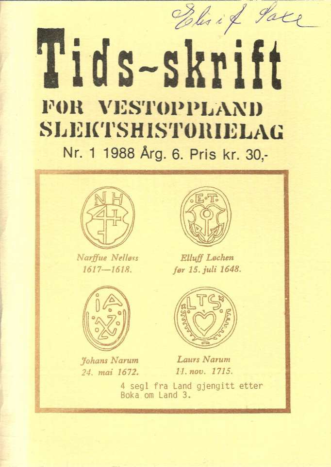 Tidsskrift for Vestoppland Slektshistorielag Nr.1. 1988